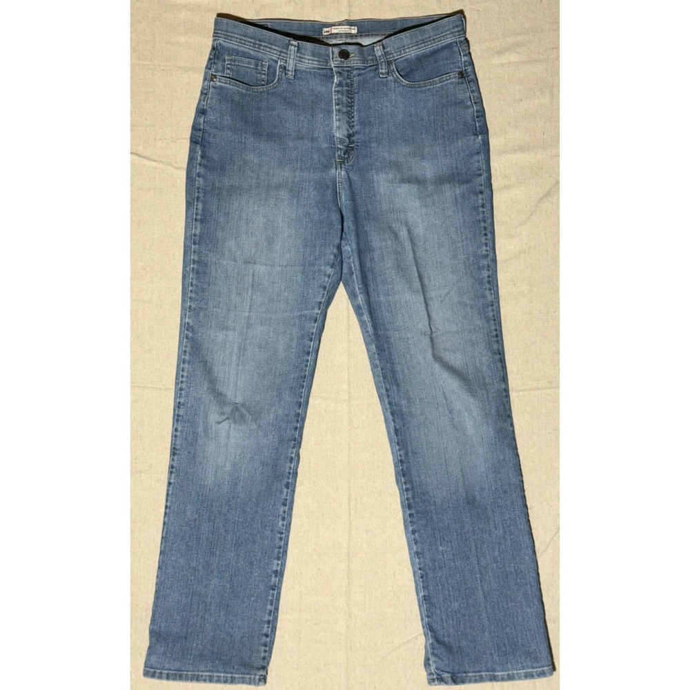 Lee Womens 12 Medium Blue Classic Fit Straight Leg Jeans 3505260 Stretch Denim